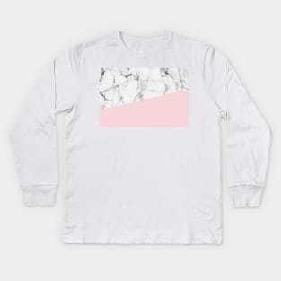 Real White Marble Half Powder Blush Pink Kids Long Sleeve T-Shirt